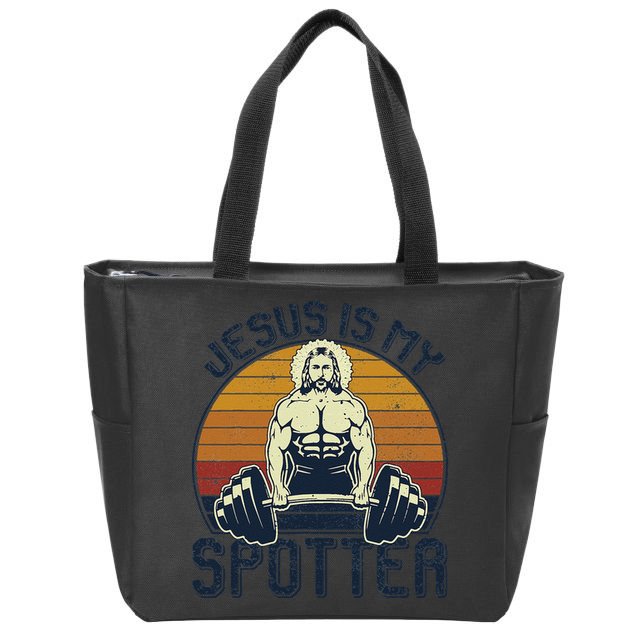 Jesus Is My Spotter Funny Christian Weightlifting Gym Gift Zip Tote Bag