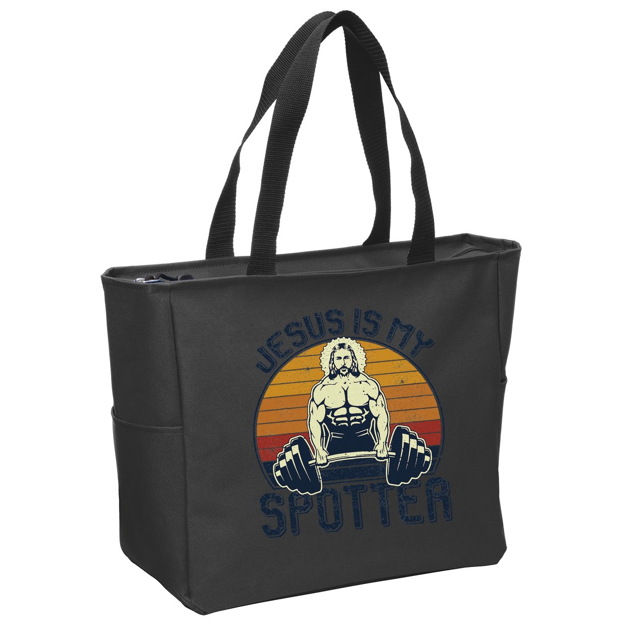 Jesus Is My Spotter Funny Christian Weightlifting Gym Gift Zip Tote Bag