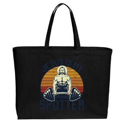 Jesus Is My Spotter Funny Christian Weightlifting Gym Gift Cotton Canvas Jumbo Tote