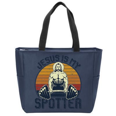 Jesus Is My Spotter Funny Christian Weightlifting Gym Gift Zip Tote Bag