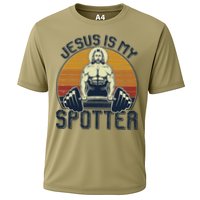 Jesus Is My Spotter Funny Christian Weightlifting Gym Gift Cooling Performance Crew T-Shirt