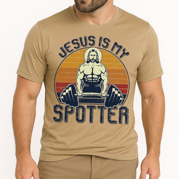 Jesus Is My Spotter Funny Christian Weightlifting Gym Gift Cooling Performance Crew T-Shirt