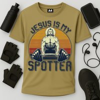 Jesus Is My Spotter Funny Christian Weightlifting Gym Gift Cooling Performance Crew T-Shirt