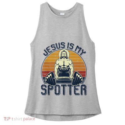 Jesus Is My Spotter Funny Christian Weightlifting Gym Ladies PosiCharge Tri-Blend Wicking Tank