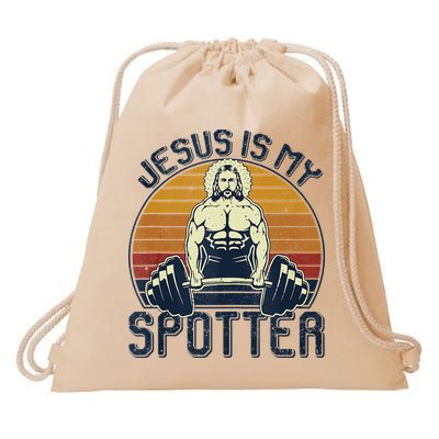 Jesus Is My Spotter Funny Christian Weightlifting Gym Drawstring Bag