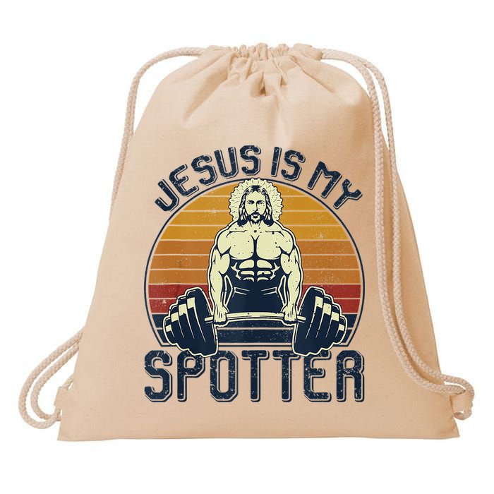 Jesus Is My Spotter Funny Christian Weightlifting Gym Drawstring Bag