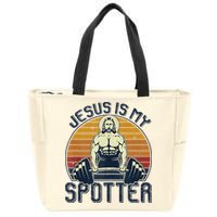 Jesus Is My Spotter Funny Christian Weightlifting Gym Zip Tote Bag