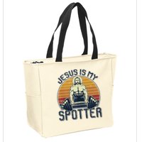 Jesus Is My Spotter Funny Christian Weightlifting Gym Zip Tote Bag