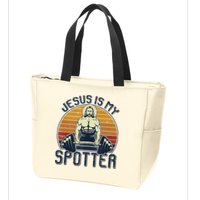 Jesus Is My Spotter Funny Christian Weightlifting Gym Zip Tote Bag
