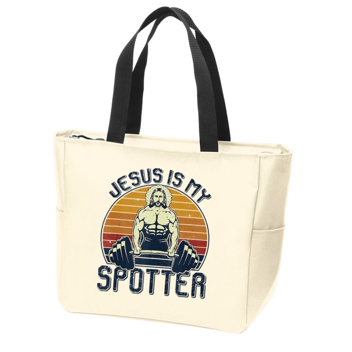 Jesus Is My Spotter Funny Christian Weightlifting Gym Zip Tote Bag