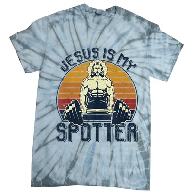 Jesus Is My Spotter Funny Christian Weightlifting Gym Tie-Dye T-Shirt