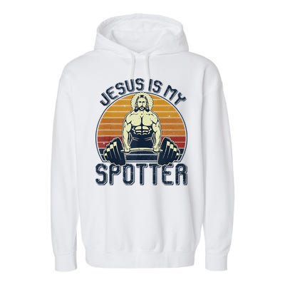 Jesus Is My Spotter Funny Christian Weightlifting Gym Garment-Dyed Fleece Hoodie