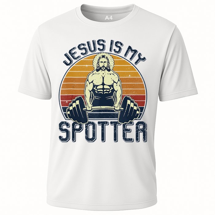 Jesus Is My Spotter Funny Christian Weightlifting Gym Cooling Performance Crew T-Shirt