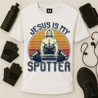 Jesus Is My Spotter Funny Christian Weightlifting Gym Cooling Performance Crew T-Shirt