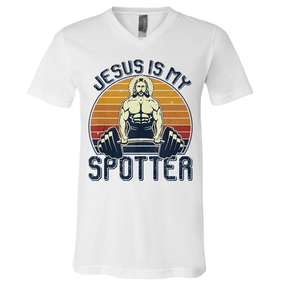 Jesus Is My Spotter Funny Christian Weightlifting Gym V-Neck T-Shirt