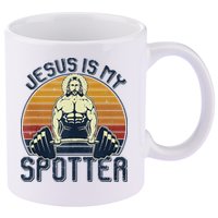 Jesus Is My Spotter Funny Christian Weightlifting Gym 11oz C Handle Ceramic Mug