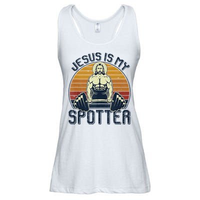 Jesus Is My Spotter Funny Christian Weightlifting Gym Ladies Essential Flowy Tank