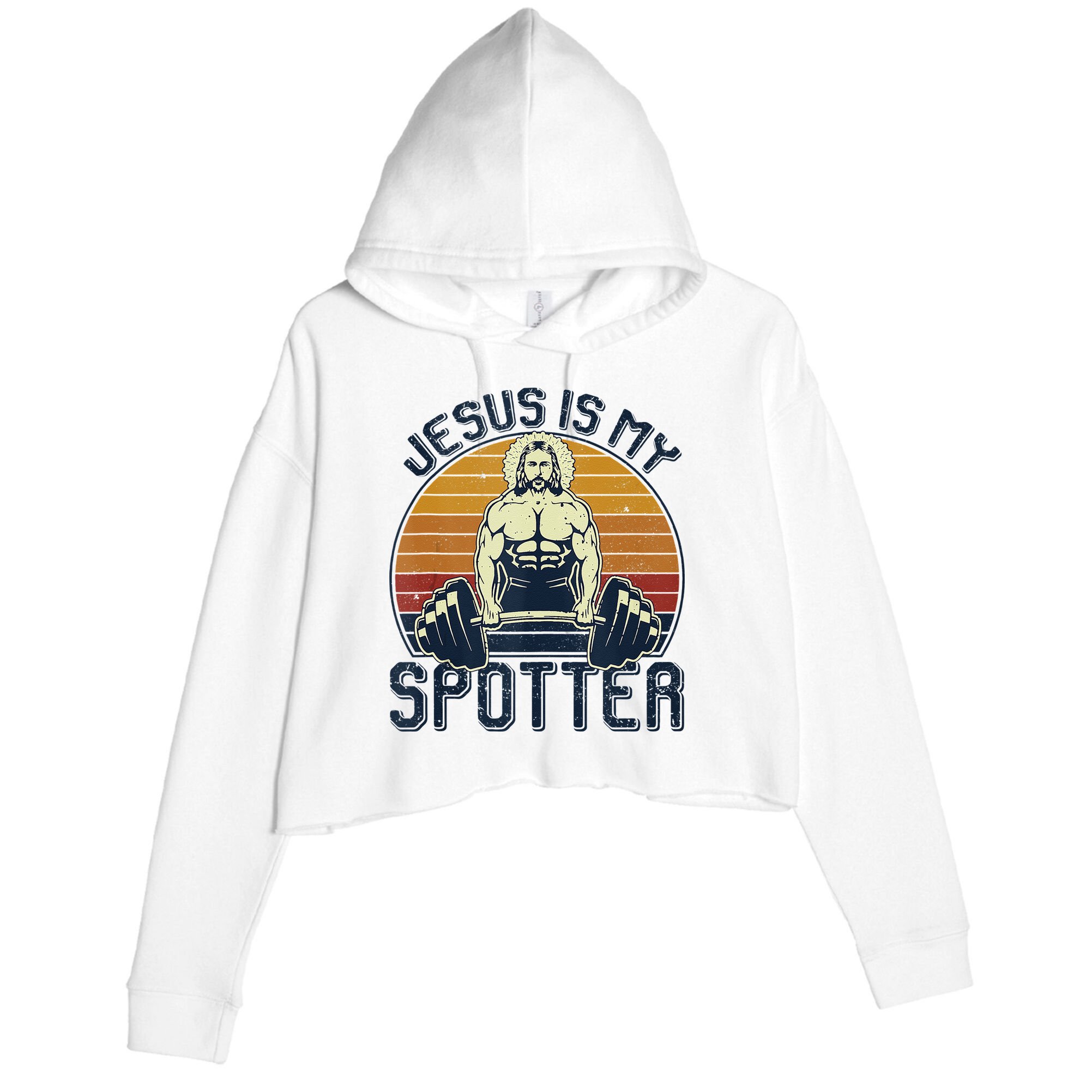 Jesus Is My Spotter Funny Christian Weightlifting Gym Crop Fleece Hoodie