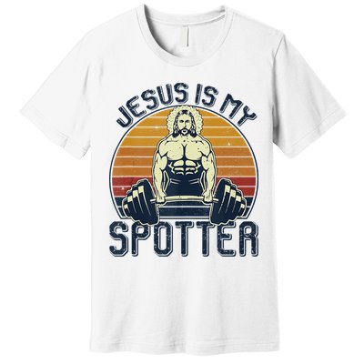Jesus Is My Spotter Funny Christian Weightlifting Gym Premium T-Shirt
