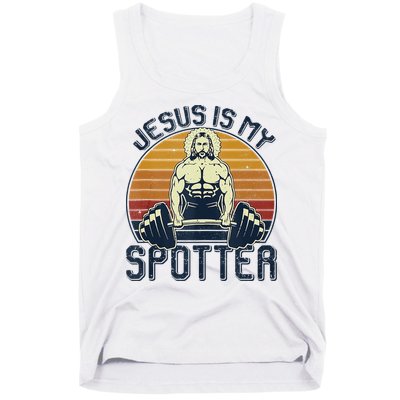 Jesus Is My Spotter Funny Christian Weightlifting Gym Tank Top
