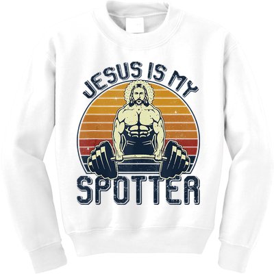 Jesus Is My Spotter Funny Christian Weightlifting Gym Kids Sweatshirt