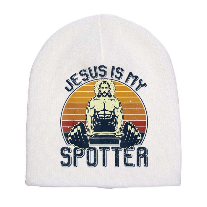 Jesus Is My Spotter Funny Christian Weightlifting Gym Short Acrylic Beanie