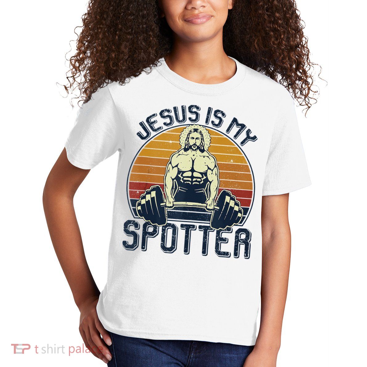 Jesus Is My Spotter Funny Christian Weightlifting Gym Kids T-Shirt