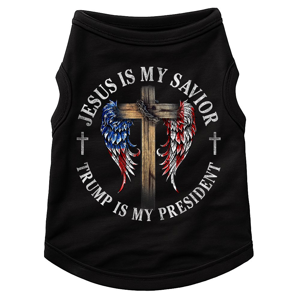 Jesus Is My Savior Trump Is My President 2024 Usa Flag Cross Doggie Tank