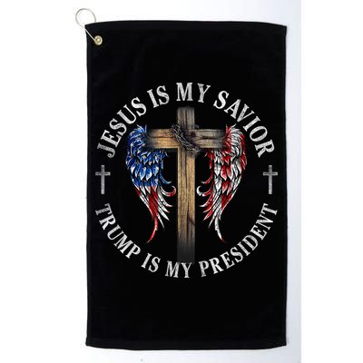 Jesus Is My Savior Trump Is My President 2024 Usa Flag Cross Golf Towel