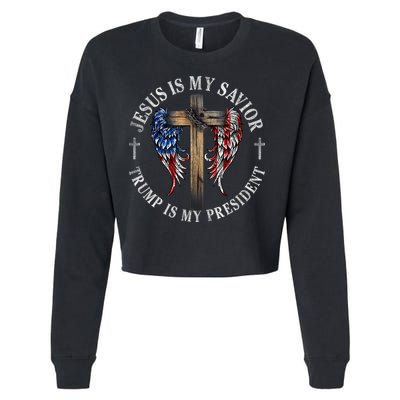 Jesus Is My Savior Trump Is My President 2024 Usa Flag Cross Cropped Pullover Crew
