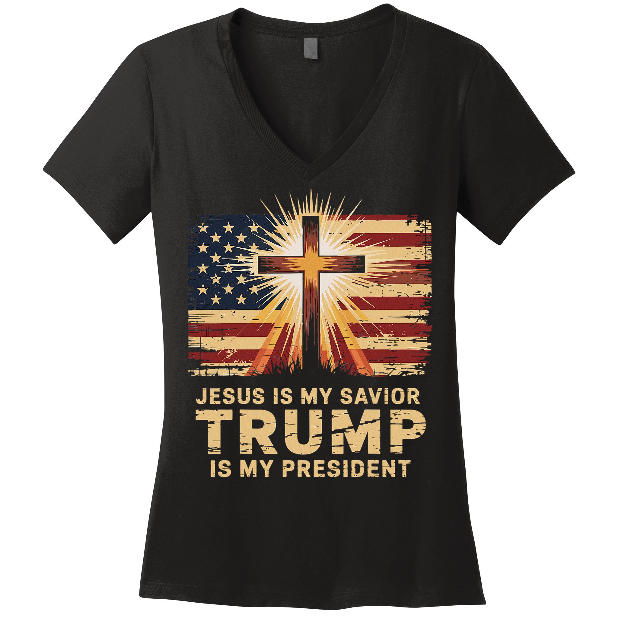 Jesus Is My Savior Trump Is My President Biblical Women's V-Neck T-Shirt