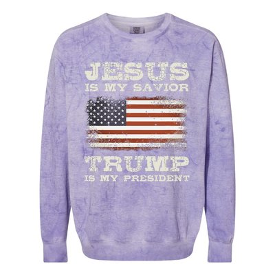 Jesus Is My Savior Trump Is My President Colorblast Crewneck Sweatshirt