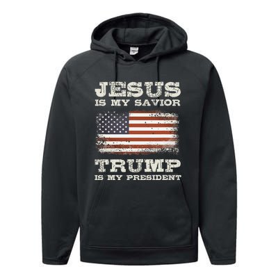 Jesus Is My Savior Trump Is My President Performance Fleece Hoodie