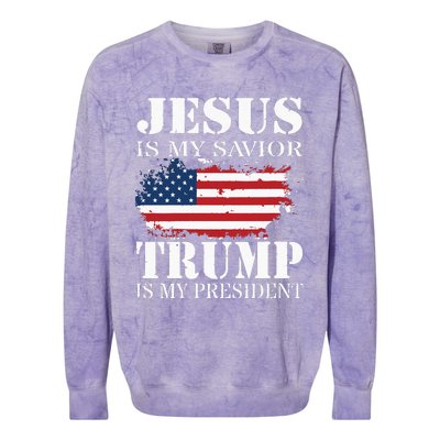 Jesus Is My Savior Trump Is My President Colorblast Crewneck Sweatshirt