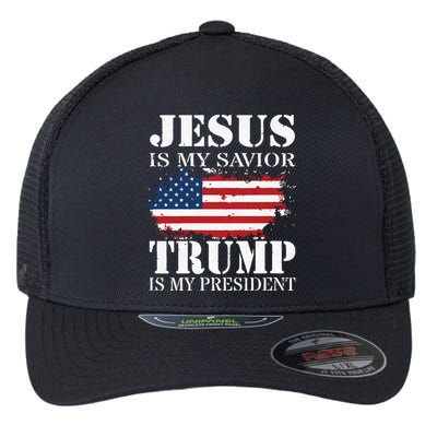 Jesus Is My Savior Trump Is My President Flexfit Unipanel Trucker Cap