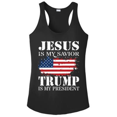 Jesus Is My Savior Trump Is My President Ladies PosiCharge Competitor Racerback Tank