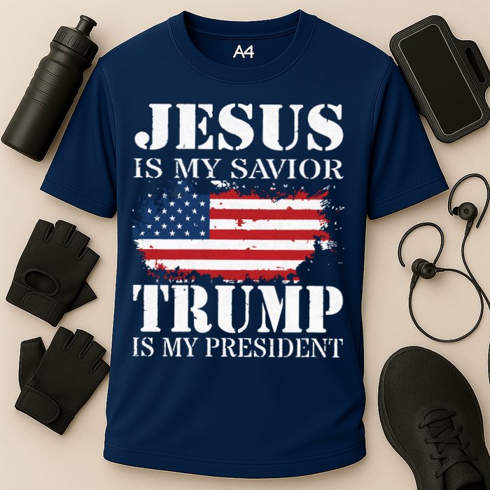 Jesus Is My Savior Trump Is My President Cooling Performance Crew T-Shirt