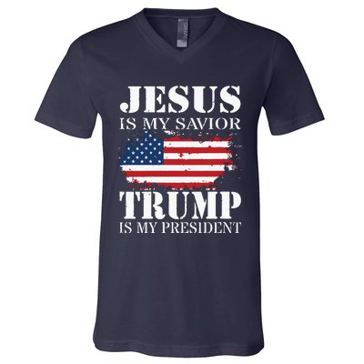 Jesus Is My Savior Trump Is My President V-Neck T-Shirt