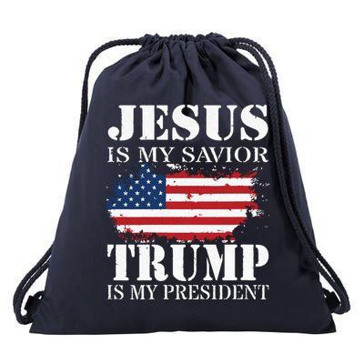 Jesus Is My Savior Trump Is My President Drawstring Bag