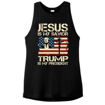 Jesus Is My Savior Trump Is My President Trump 2024 Usa Flag Ladies PosiCharge Tri-Blend Wicking Tank