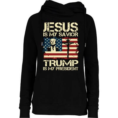 Jesus Is My Savior Trump Is My President Trump 2024 Usa Flag Womens Funnel Neck Pullover Hood