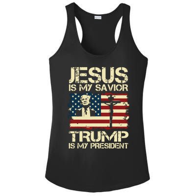 Jesus Is My Savior Trump Is My President Trump 2024 Usa Flag Ladies PosiCharge Competitor Racerback Tank