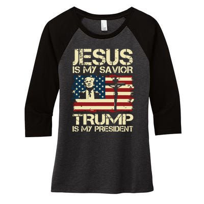 Jesus Is My Savior Trump Is My President Trump 2024 Usa Flag Women's Tri-Blend 3/4-Sleeve Raglan Shirt