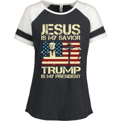 Jesus Is My Savior Trump Is My President Trump 2024 Usa Flag Enza Ladies Jersey Colorblock Tee