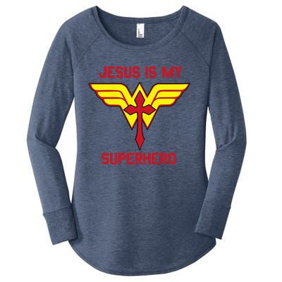 Jesus Is My Superhero Christian Vacation Bible School Design Women's Perfect Tri Tunic Long Sleeve Shirt