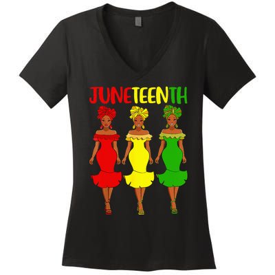 Juneteenth Is My Independence Day Afro Melanin Black Wo Women's V-Neck T-Shirt