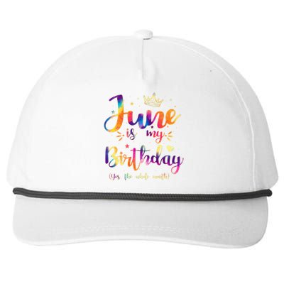 June Is My Birthday Gift Month Funny Tie Dye Watercolor Snapback Five-Panel Rope Hat