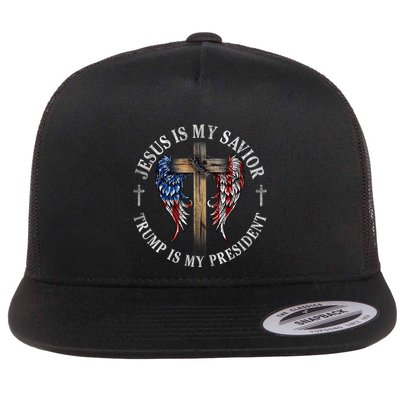 Jesus Is My Savior Trump Is My President 2024 Usa Flag Cross Flatbill Hat