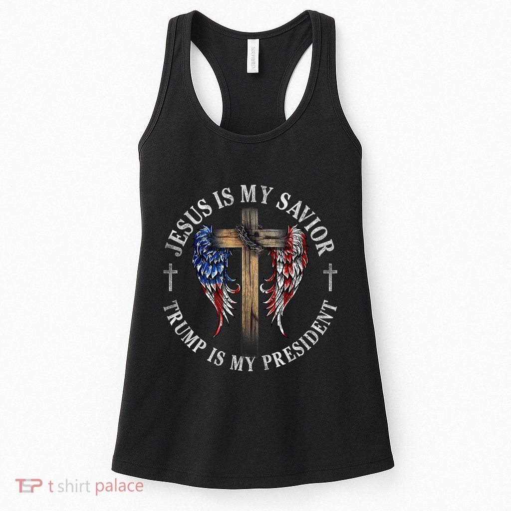 Jesus Is My Savior Trump Is My President 2024 Usa Flag Cross Womens Tank Top