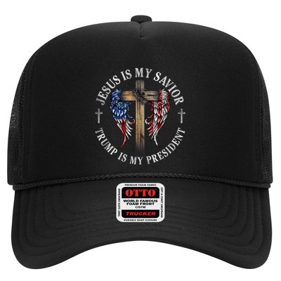 Jesus Is My Savior Trump Is My President 2024 Usa Flag Cross Trucker Hat